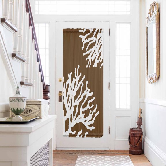 Coral Brown Door Curtains for Door Window, French Sidelight Front Back Door Curtains With Tieback, White Coastal Ocean Marine Nautical Beach Kitchen Rod Pocket Drapes Panel, 54"x72"