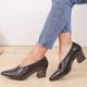 thumbnail image 5 of Zapatos de Trabajo Cómodos para las Mujeres de Moda Francés de Cuero Vintage de Alta Parte Baja con la Boca Poco Profunda Punta Del Dedo Del Pie Zapatos de Tacón Grueso Y Correa, 5 of 8