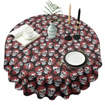 Black Red Rose Skull Pattern Round Tablecloth 60"x60",Wrinkle Wipeable Table Cloth for Kitchen Dining Room Picnic Patio Party