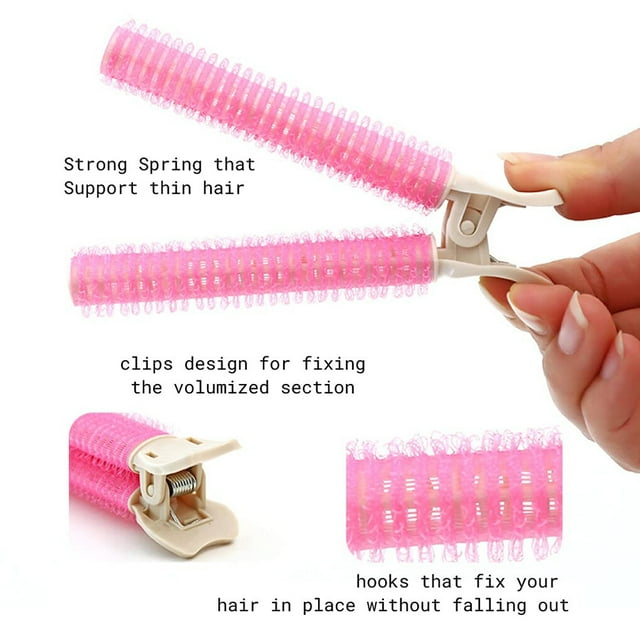 Cheveux Racine Pinces Moelleuses Bangs Paresseux Femmes Coiffure Coiffure Épingles à Cheveux Paresseux Bouclés Tube Portable Voyage Rouleaux Curlers Lavables 2PCS Rose