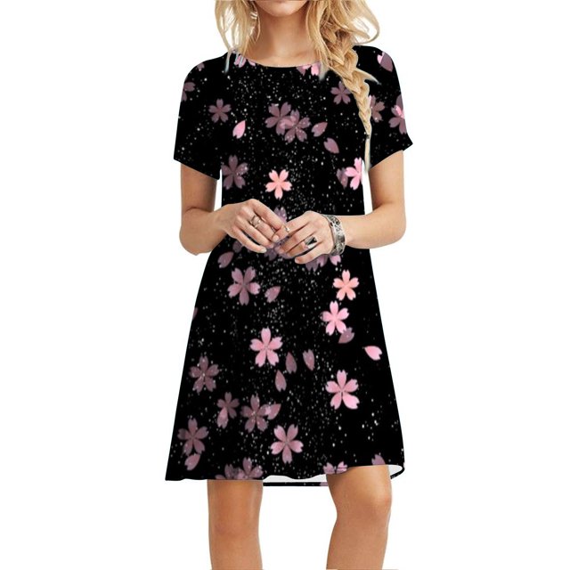 EQWLJWE Robes d'Été pour Femmes Robes pour Femmes Liquidation Robe Décontractée Unie Ample à Manches Courtes Imprimé Floral Robe Imprimé Tournesol
