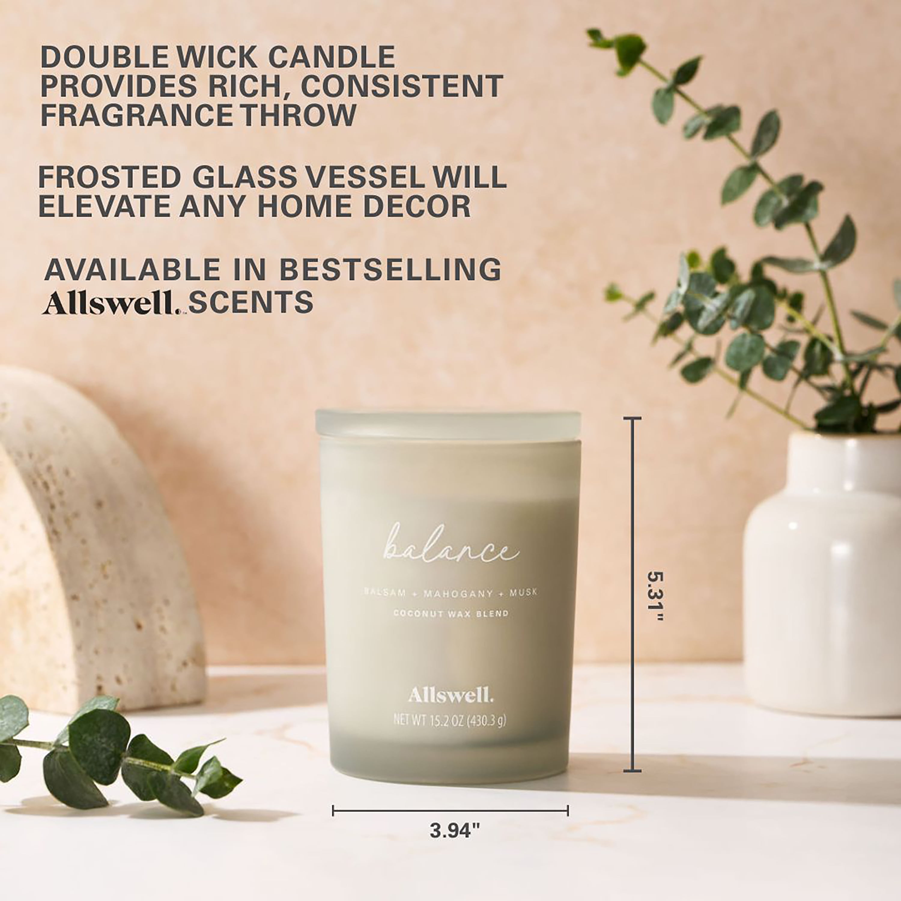 (2 pack) Allswell Balance (Balsam + Mahogany + Musk) Scented 2-Wick Spa Jar Candle 15oz.