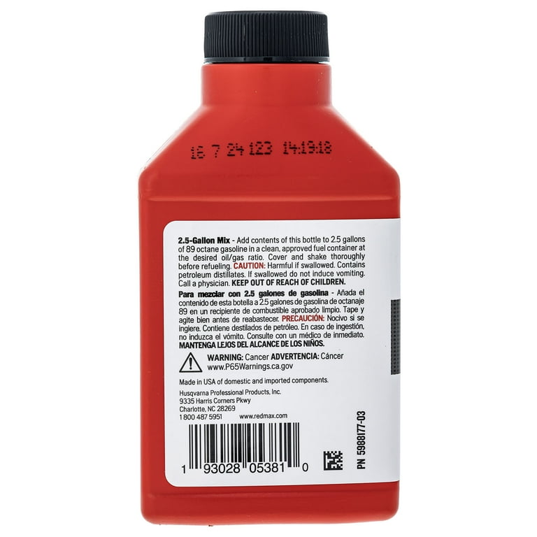 RedMax Synthetic 2 Stroke Cycle Oil 6.4oz Bottles with Fuel