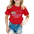 thumbnail image 1 of Rhuody Hauts pour Filles T-Shirt à Manches Courtes T-Shirt à Lettres Coupe Ample Rentrée des Classes Col Ras du Cou Haut Tenue Classique Rouge 8-9 Ans, 1 of 4