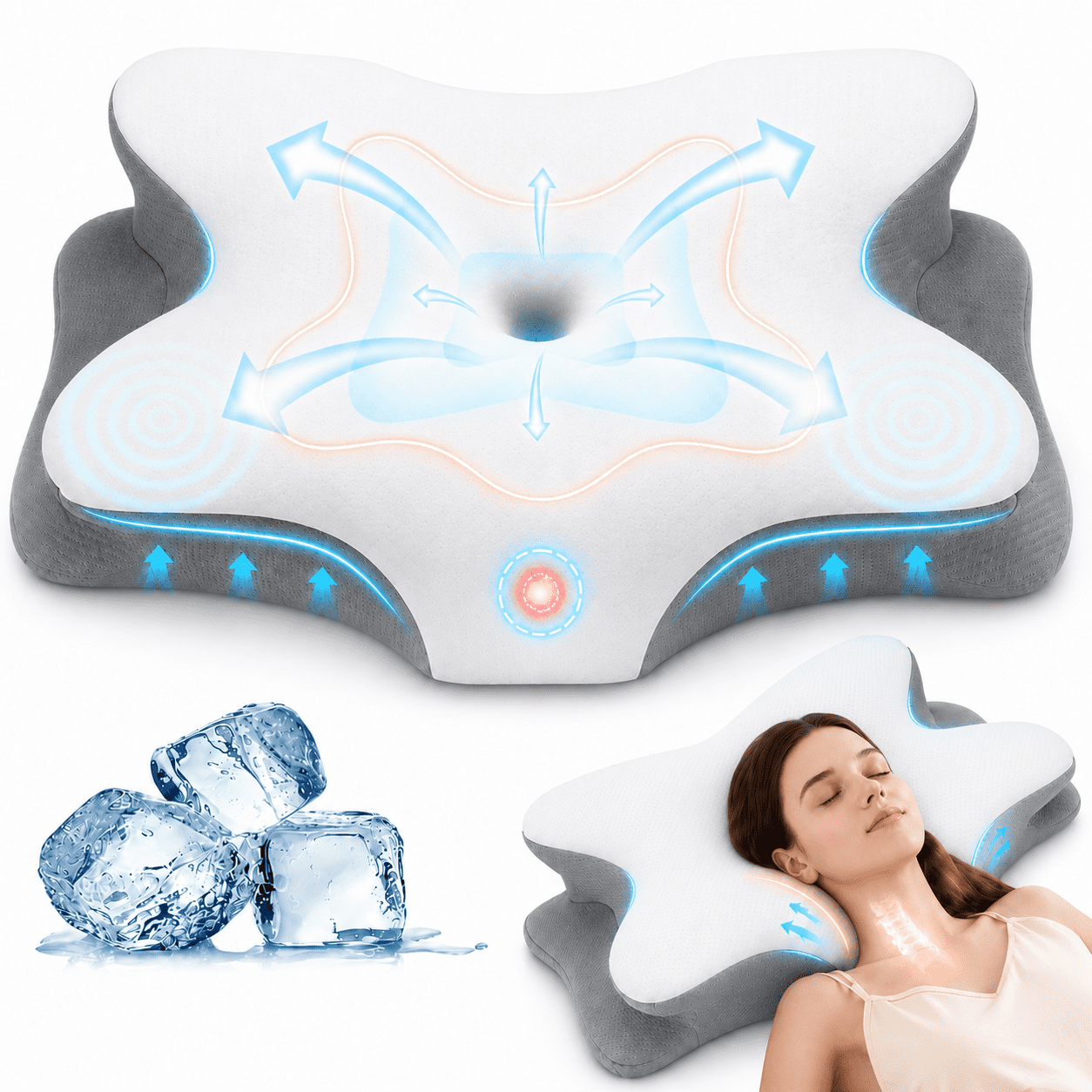 Memory Foam Pillow for Neck Pain Relief Ergonomic Cervical Support with Cooling Foam Pillow for Side Back Stomach Sleepers Standard Firm, White