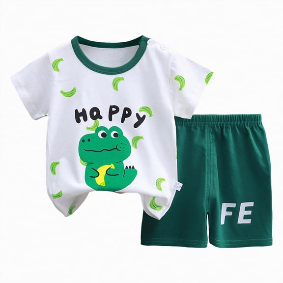TOWED22 Toddler Girl Boys Kids Shorts Set Clothes 2pcs Summer Graphic Short Sleeve Round Neck Tee Shirt Pull on Shorts(Green,18-24 M)