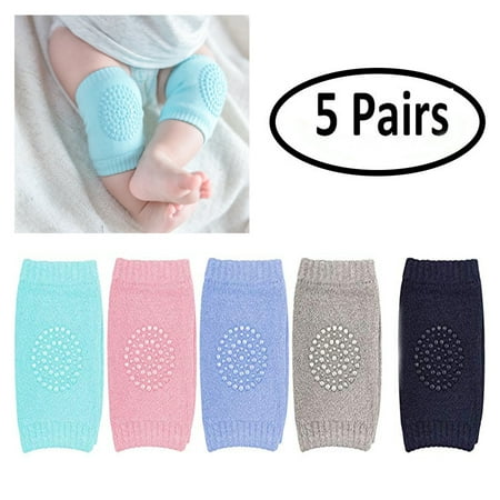 5 Pairs Unisex Baby Infant Toddler Knee Pads for Crawling Soft Elastic Knee Elbow Brace Pads Cap Anti-slip Crawling Safety Protector Cushion Leg Sleeve Warmers Multi Colors