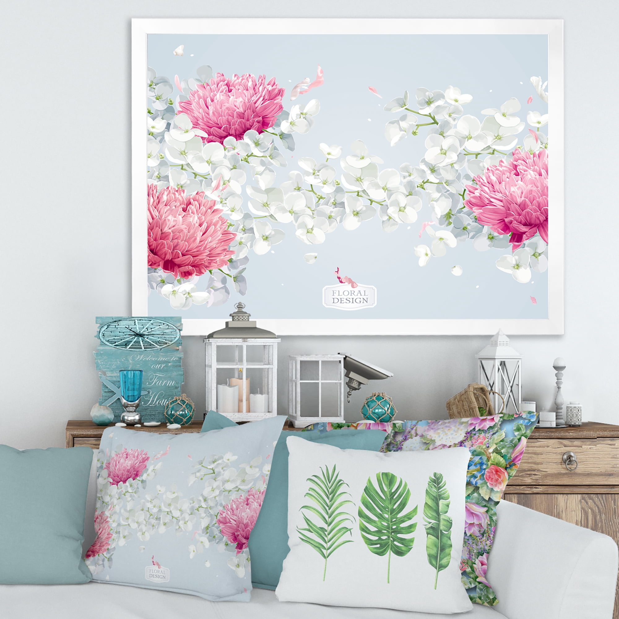 Designart 'Apple Blossom and Chrysanthemums' Traditional Framed Art Print