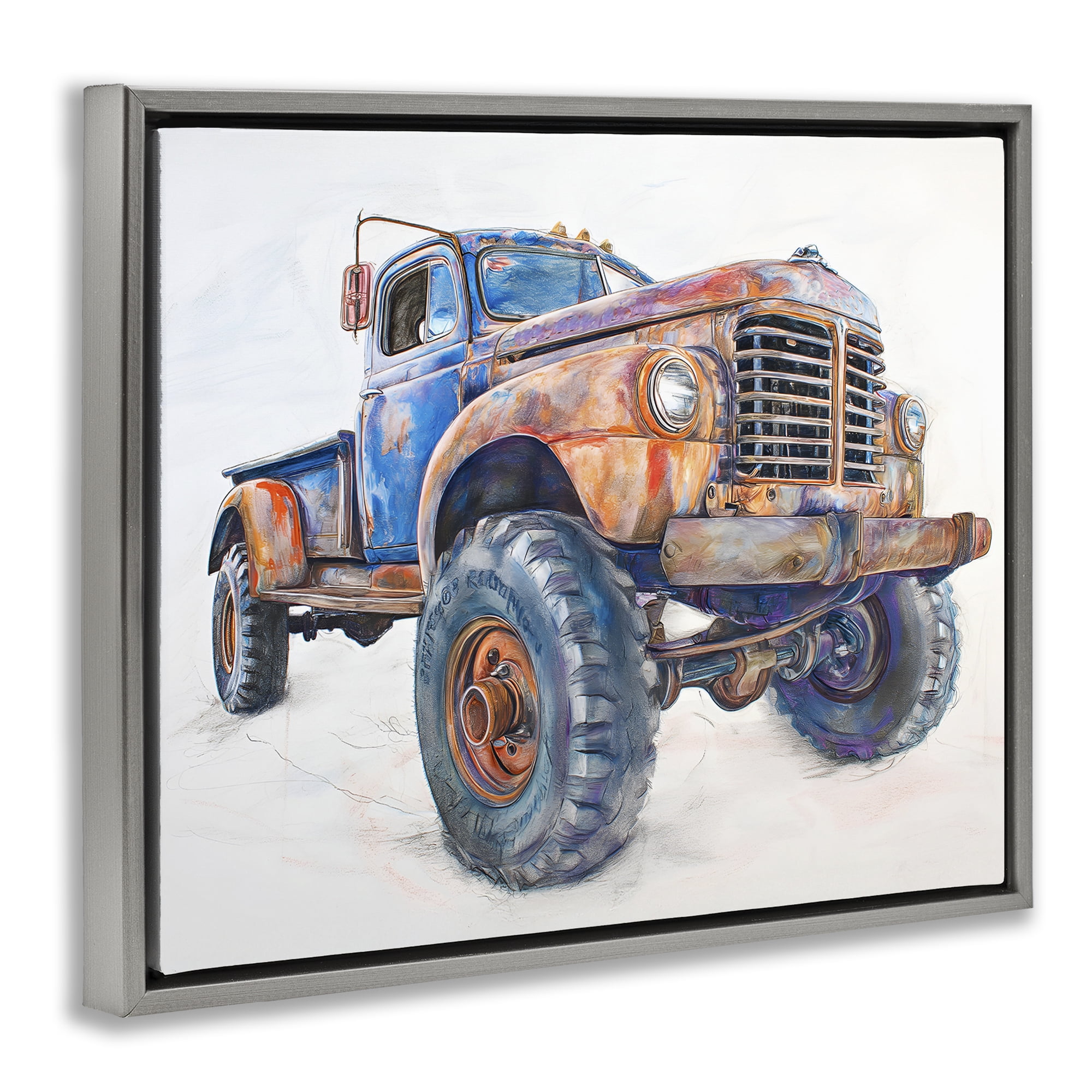 Stupell Industries Old Rustic Truck Illustration Gray Framed Floater Canvas Wall Art, design by Steve Hunziker