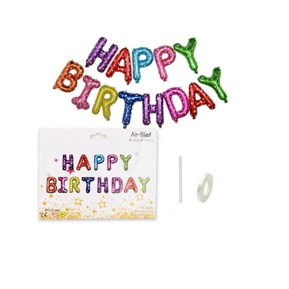 Happy Birthday Balloons Banner 16 Inch Letters Birthday Sign Banner Bunting Reusable For Girls Boys Kids & Adults Birthday Decorations And Halloween Party Supplies