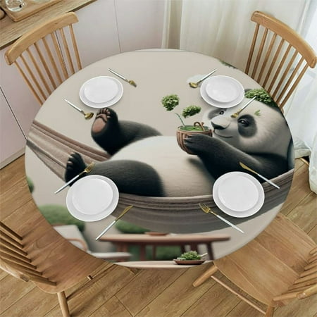 

Autua Cute Panda Tea Party Round Table Cover - Stain Resistant Washable - Perfect for Indoor and Outdoor Use - Kitchen Dining Wedding Parties - Outdoor Mother s Day Theme