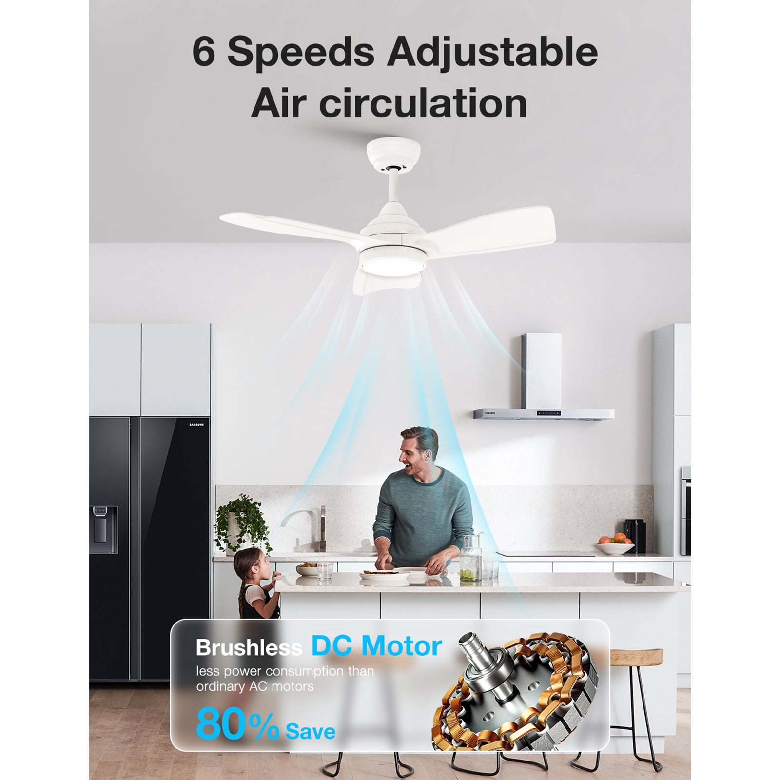 Warmiplanet 2-Pack 30" Small Ceiling Fan with Light & Remote, White, Dual-Color Blades, DC Motor, 6 Speeds, 3-Color Light, Reversible, Timer