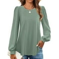 thumbnail image 4 of Long Sleeve Eyelet Tops for Women 2025 Spring Fall Crew Neck Shirts Casual Loose Blouse Trend Outfits Clothes Green XL, 4 of 9