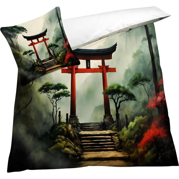Puerta japonesa Torii Funda nórdica California King Size Juego de cama asiático -