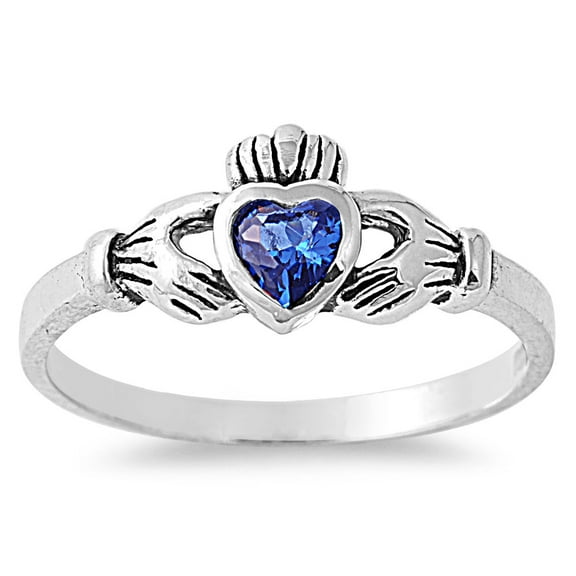 Gift of the Claddagh Simulated Sapphire Cubic Zirconia Ring Sterling Silver 925