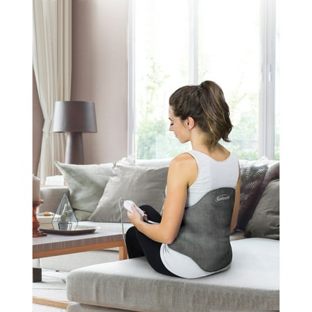 Sunbeam Heating Pad Back Wrap with Adjustable Strap | Contoured for Back Pain Relief | 4 Heat Settings with 2 Hour Auto-Off | 24 x 15-Inch, Slate