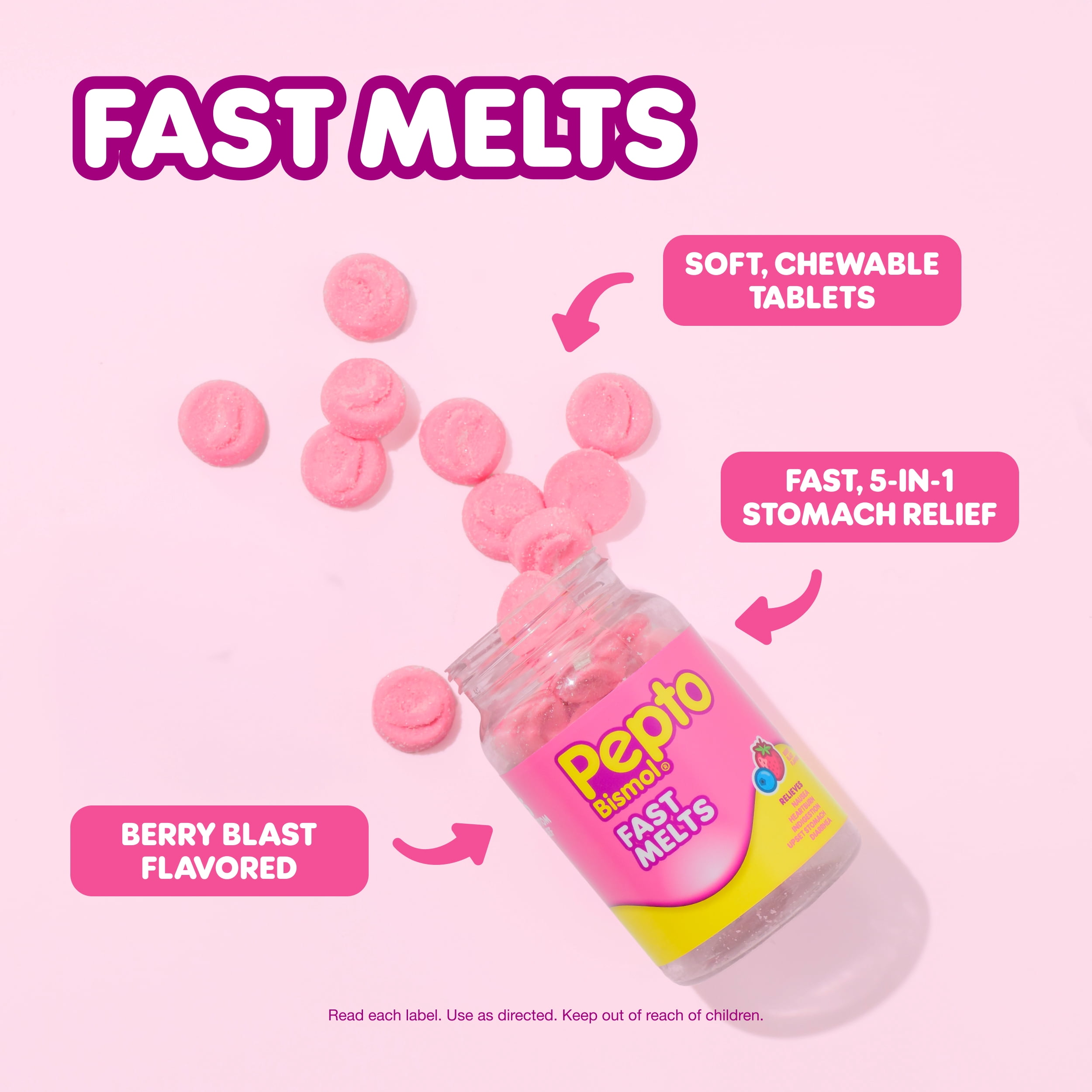 Pepto Bismol Fast Melts, Upset Stomach Relief, Stomach Relief, Anti-Diarrheal, 24 Count