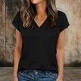 thumbnail image 2 of V Neck Tops for Women Summer Casual Stretch Plain Tshirts Regular Fit Short Sleeve Tunic Tee Shirts (M, Black), 2 of 8