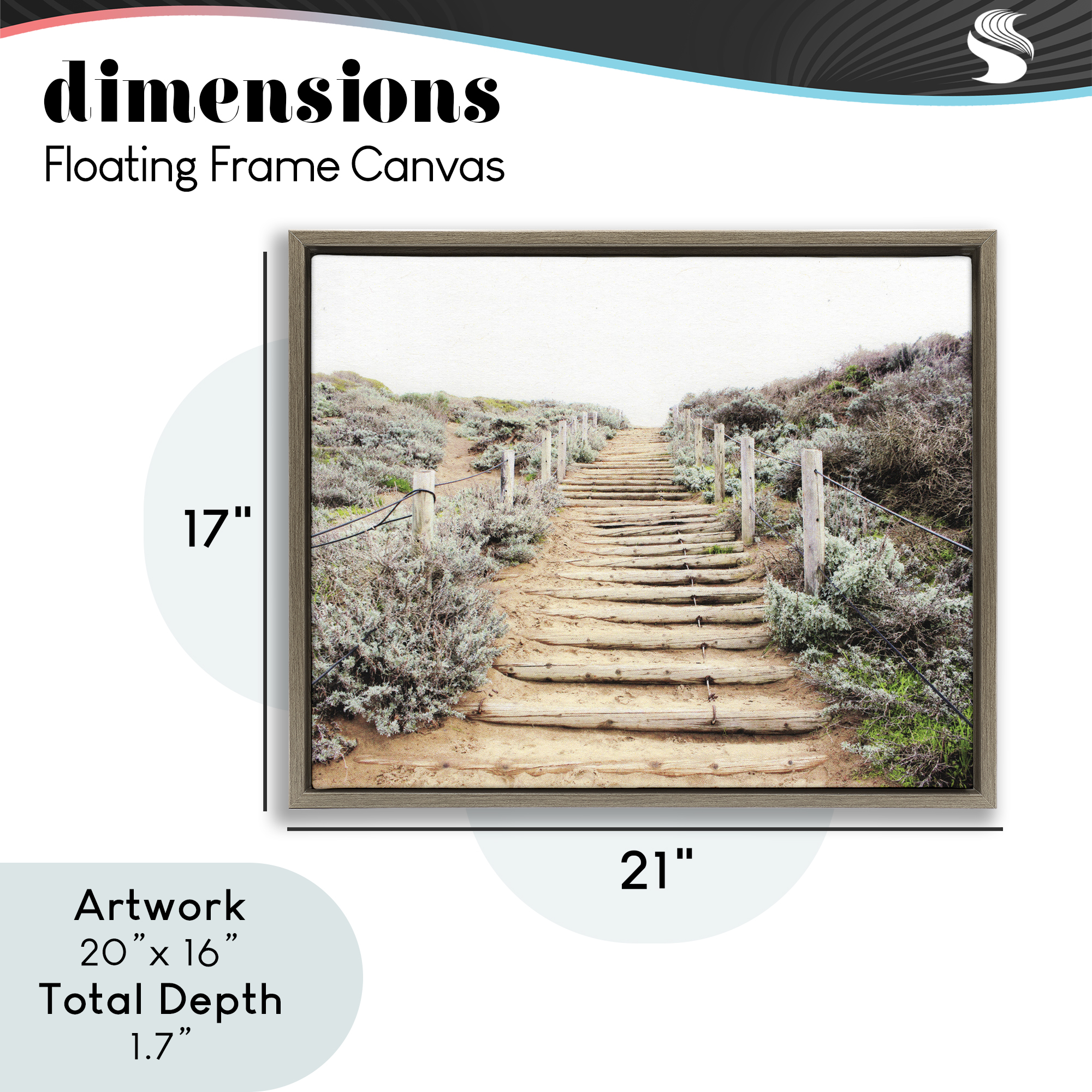 Wooden Stairway to Heaven Brown Framed Floater Canvas Wall Art, design by Leah Noel Art