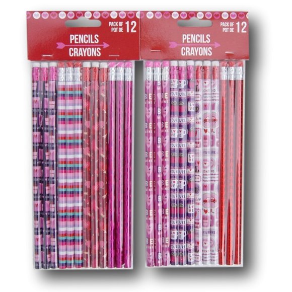 Crayons de Saint-Valentin Cadeaux Scolaires - 24 Crayons (Styles Variés)
