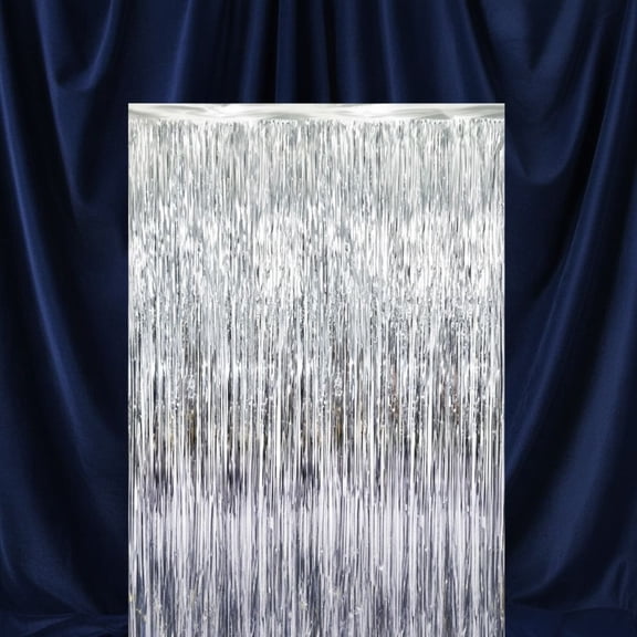 6.4 ft x 8.2 ft Metallic Tinsel Foil Fringe Curtains,Pack of 2 Party Streamer Backdrop for Birthday,Graduation Decorations and New Year Eve (Silver)