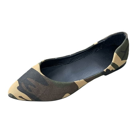 DVKOVI Comfort Wear Shoes Ladies Fashion Camouflage Floral Cloth Top Pointed Shallow Cut Flat Sole Casual Single Shoes Ballet Flats Shoes for Women Women s Slip On Shoes Camouflage 42
