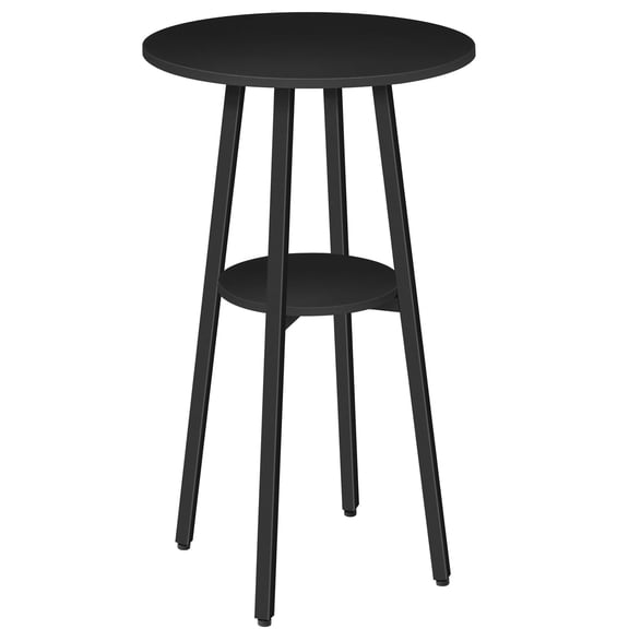 Black Round Bar Table 2-Tier Pub Table With Shelf 37.4 Inch Height Space-Saving For Kitchen