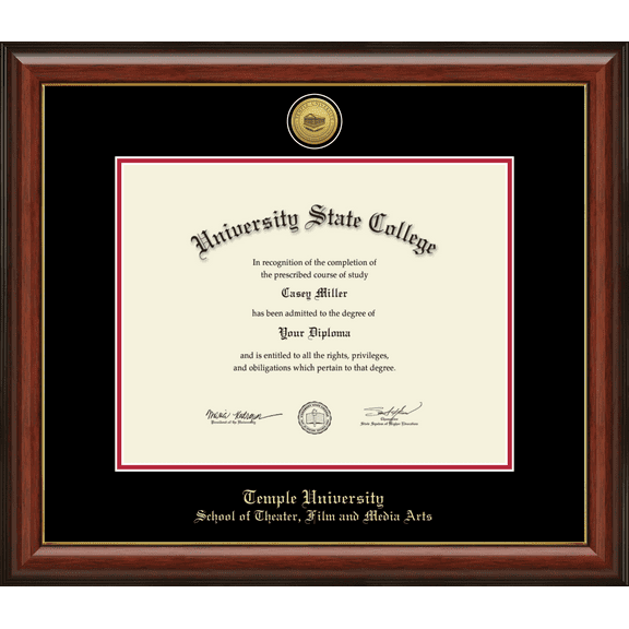 Temple University School of Theater, Film and Media Arts Diploma Frame, Document Size 14" x 11"