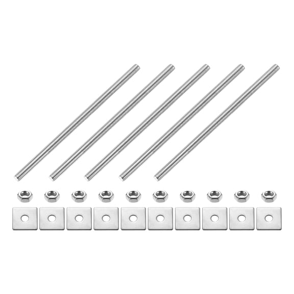 5Pack Fully Threaded Rod, M4 x 100mm 304 Stainless Steel with Nuts Washers