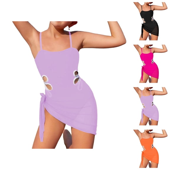 Girls Bathing Suit Girls Swimwear for Girls Adjustable Straps Bathing Suit with Round Neckline and Solid Color Cutout Design Plus Silk Scarf Pack Versatile Beachwear for Kids