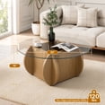 thumbnail image 3 of Hawsaiy Round Glass Coffee Table with Tempered Glass Top and Wood Base, Modern 30" Small Coffee Table for Living Room, Apartment, Office, Minimalist Center Table, Natural, 3 of 9