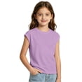 thumbnail image 2 of XINXIAOO Girls Short Sleeve T Shirts Summer Cap Sleeve Crew Neck Basic Casual Tee For School Sports Girls Cute Clothes, Size 5-14Y, 2 of 8