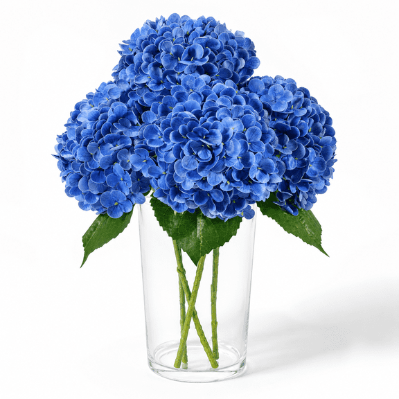 3 Pcs Dark Blue Hydrangea Artificial Flowers Real Touch, 21" Faux Hydrangeas with Long Stems & Leaves, Blue Artificial Flowers for Vase, Wedding Bouquets, Centerpieces, Home Decor