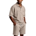 thumbnail image 4 of Men's Waffle Shirt and Shorts Set 2 Piece Outfits Casual Summer Tracksuits Set with Pockets Khaki S, 4 of 4