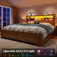 thumbnail image 5 of Romorgniz King Bed Frame with 4 Storage Drawers Platform Metal Bed Frame with Storage Headboard & LED & Charge Station, Brown, 5 of 8