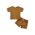 thumbnail image 3 of 2 Pieces Kids Suit Set, Solid Color Round Neck Short Sleeve T-Shirt+ Shorts with Pockets, 3 of 10