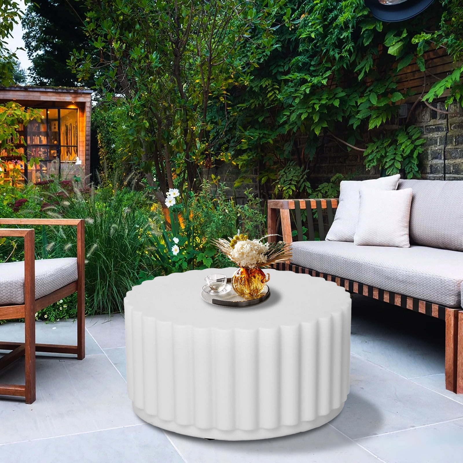 Afterglow Round Petal Shape Decorative Table, White, for outdoor and indoor use