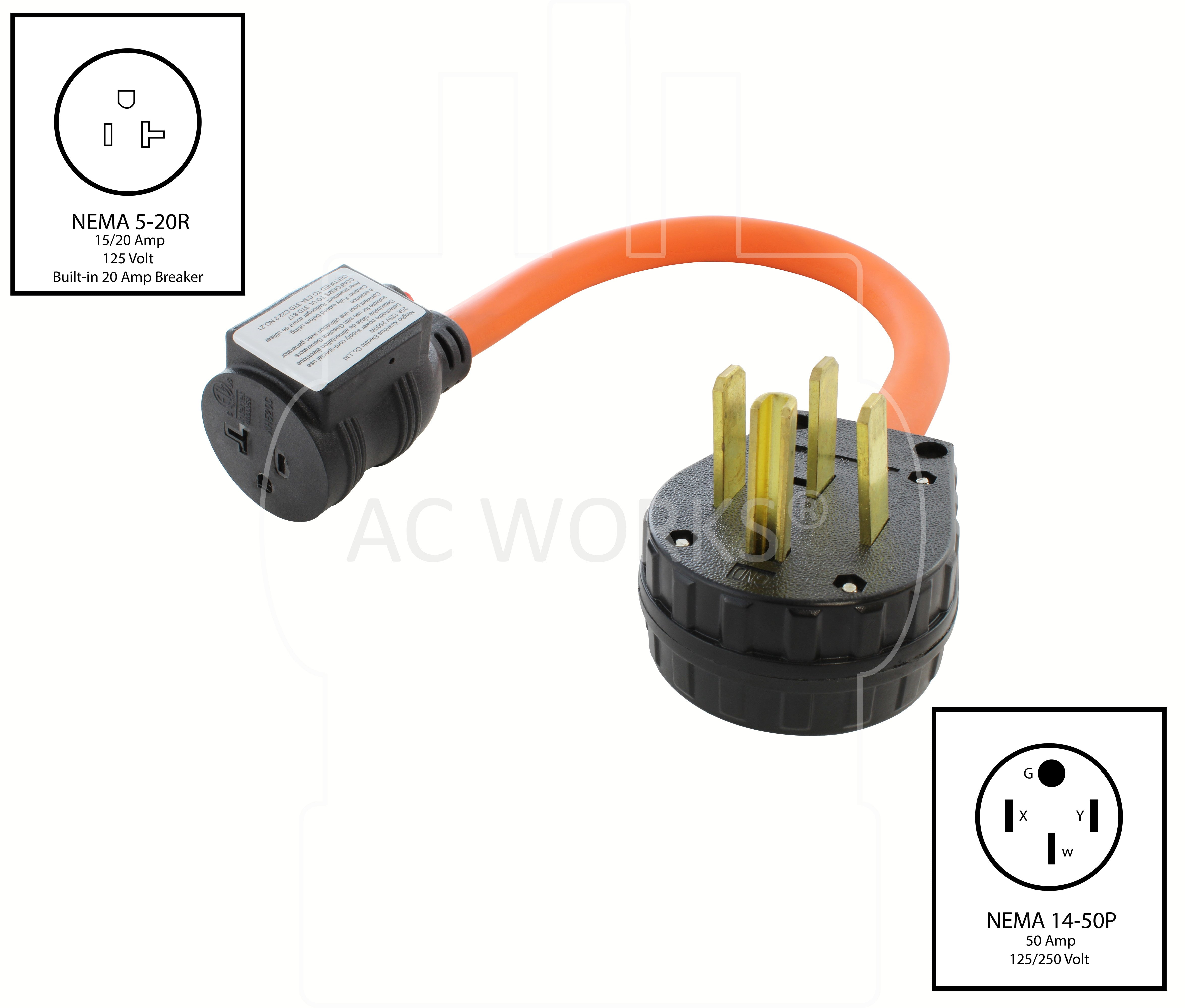 4-Prong Electric Range Outlet Adapter AC WORKS™ NEMA 14-50P to NEMA L6-30R 