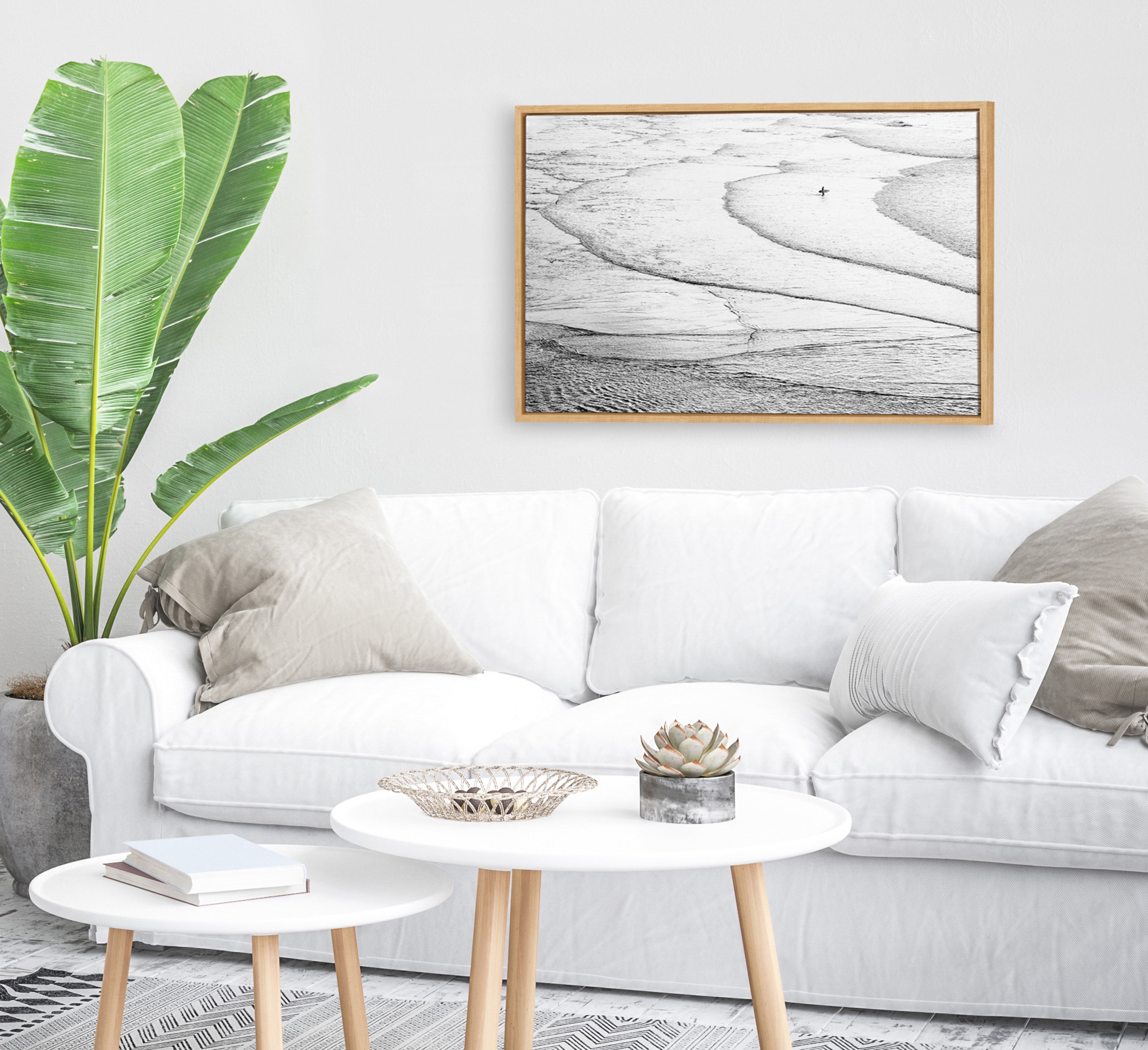 DesignOvation Sylvie Ocean Beach San Francisco Framed Canvas Wall Art By Pete Olsen, 23x33 Natural, Calming Coastal Wall Decor