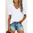 thumbnail image 1 of T-Shirt Blanc à Manches Bouffantes Col en V pour Femmes, 1 of 6