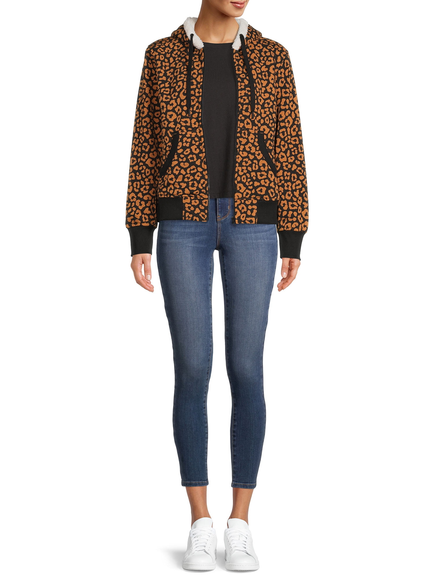 Time and Tru Women's and Plus faux shearling Quarter Zip Pullover Top