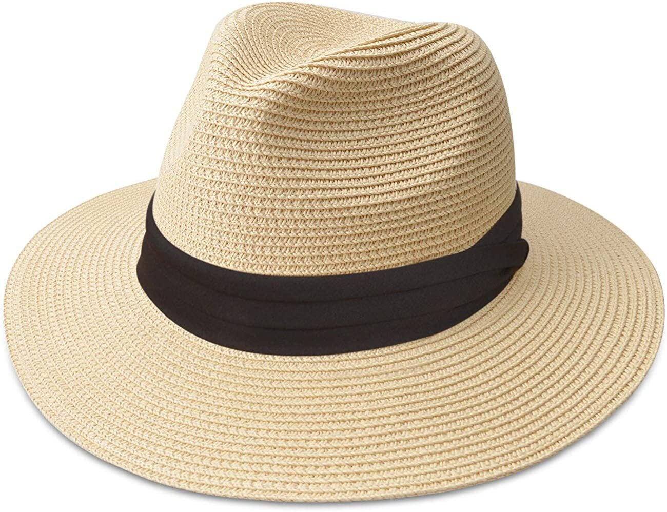Wide Brim Straw Sun Fedora Hat UPF 50 