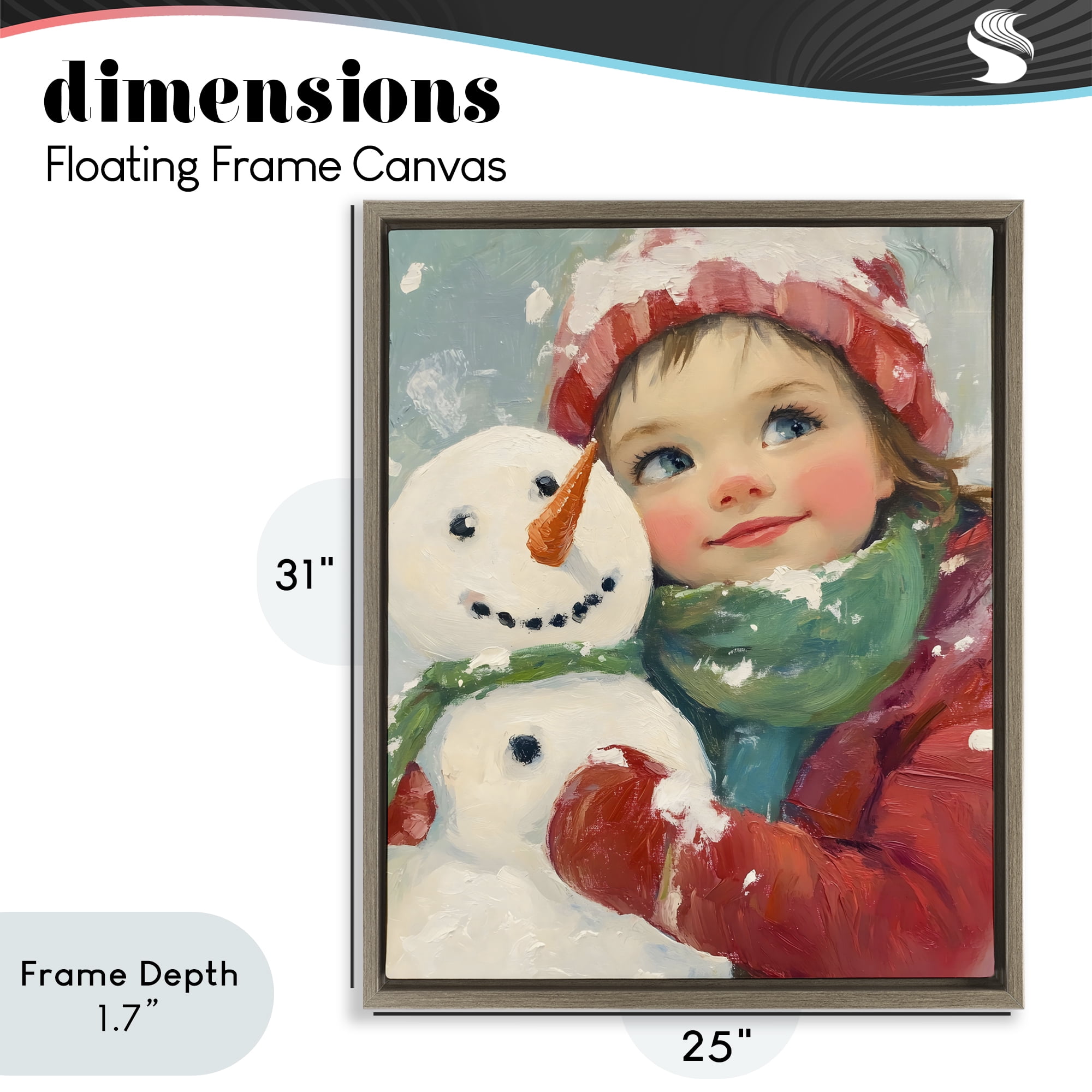 Stupell Industries Christmas Girl & Snowman Embrace Brown Framed Floater Canvas Wall Art, design by The Prints Vibe
