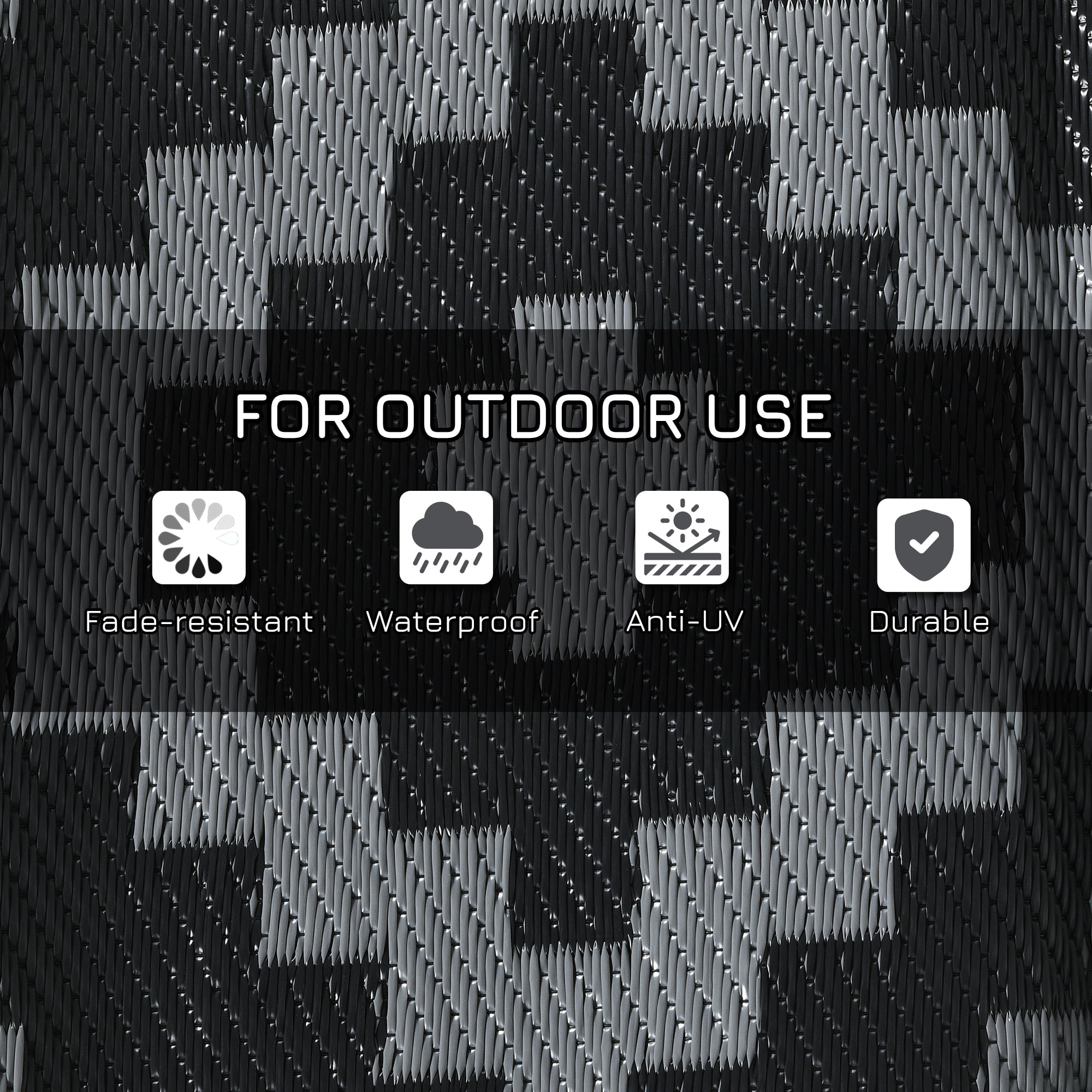Outsunny RV Mat, Outdoor Patio Rug / Large Camping Carpet with Carrying Bag, 8' x 10', Waterproof Plastic Straw, Reversible, Black & Gray Geometric