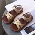 thumbnail image 2 of TOWED22 Girls Strap Sandals Open Toe Outdoor Flats with Hook and Loop Kid Summer Shoes for Girls（Gold,10.5）, 2 of 7