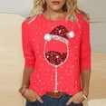 thumbnail image 2 of Fgnfyis T-Shirt Décontracté à Manches Trois-Quarts Col Rond Imprimé Verre de Vin Rouge de Noël pour Femmes T-Shirts Rouges XXXXXL, 2 of 5