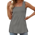 thumbnail image 3 of Playeras,Blusas y Tops,Ropa para Mujer Camiseta sin espalda Camisetas sin mangas de verano para mujer, cuello cuadrado, ajuste holgado, moda informal, fluida, sin mangas (Grey, XXL), 3 of 4