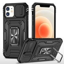 Dteck Case For iPhone XR,Magnetic Armor Shockproof Ring Stand Slide Camera Lens Protector Hard PC Cover,Black