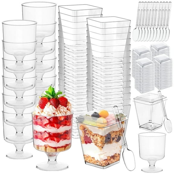 5 oz Mini Dessert Cups with Lids and Spoons, 400 Pcs Plastic Ice Cream Cups, Disposable Dessert Cup for Party Cake Pudding Appetizer Shooter