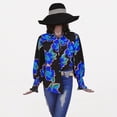 thumbnail image 5 of Blusa con botones y solapa de manga larga con pétalos ligeros y estampado floral de primavera para mujer, 5 of 5